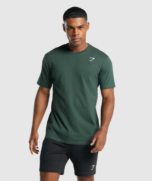 Panske Tricka Gymshark Crest Tmavo Zelene | ZR9275418